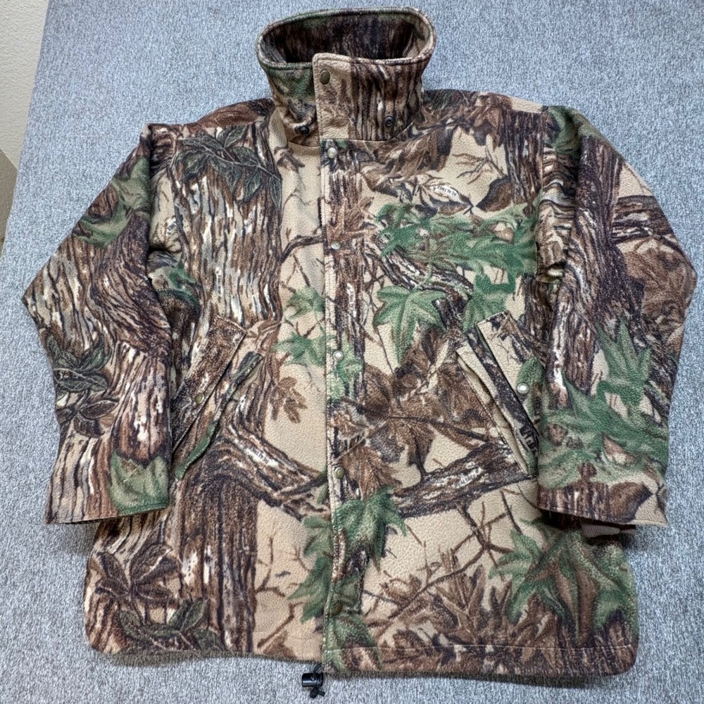 Cabela's Dry-Plus Made in the USA Camo Fleece Hunting Jacket Mens Large Hooded